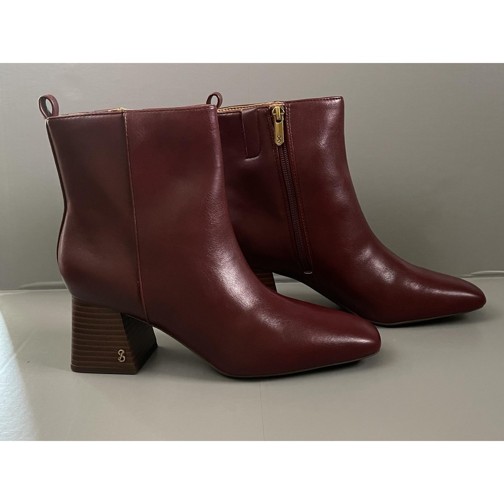 Sam & Libby Boots Womens Size 9.5 Red Yuliana Faux Leather Ankle Block Heel